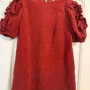 Girls Red Corduroy Puff-Sleeve Dress-WORN ONCE!